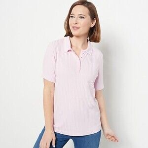 Isaac Mizrahi Live! Ribbed Elbow Sleeve Polo Pastel Pink - Size 1X - EUC
